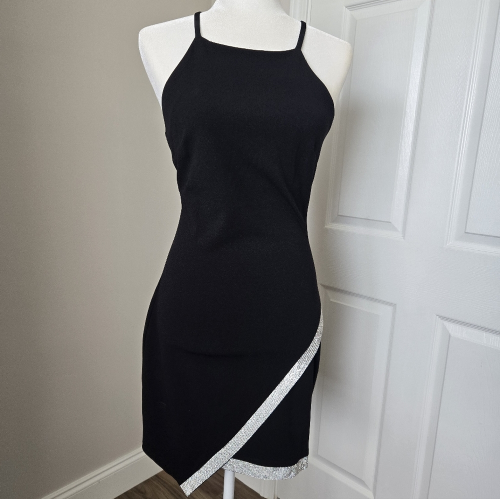 BCX Black Mini Dress with Silver Accents
